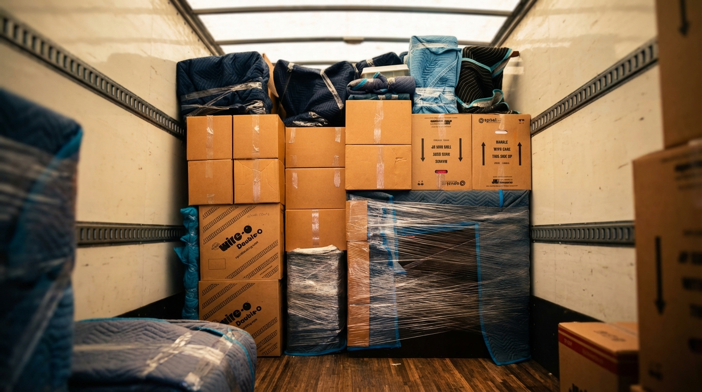 Fully loaded Audax Moving truck ready for delivery